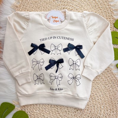  Conj. Casaco de Moletom Tied Up in Cuteness e Calça Legging - Areia e Preto